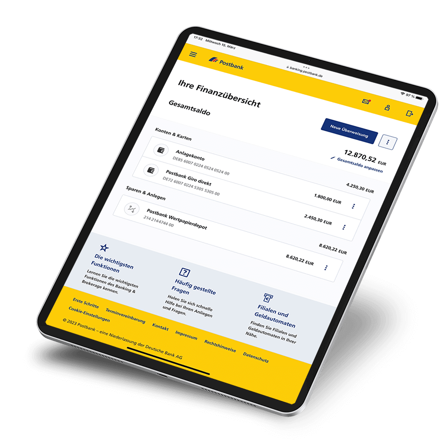 Tablet mit Postbank Online-Banking